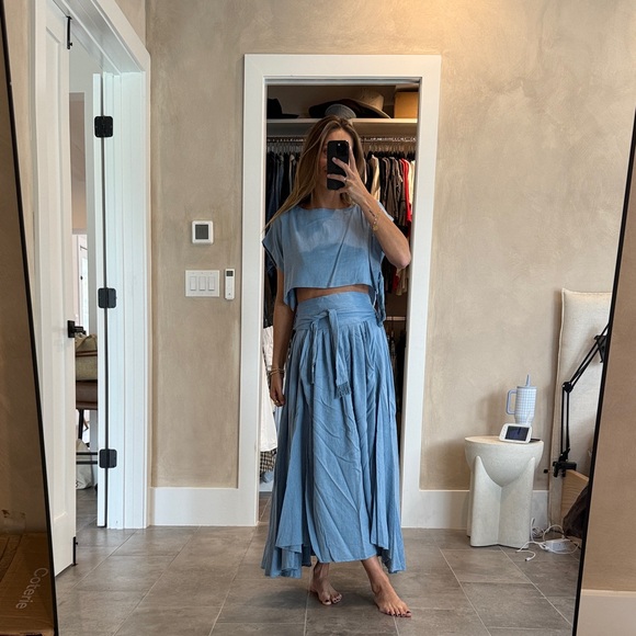 Free People Dresses & Skirts - Free People Blue Midi Skirt and Crop top Light Blue Set